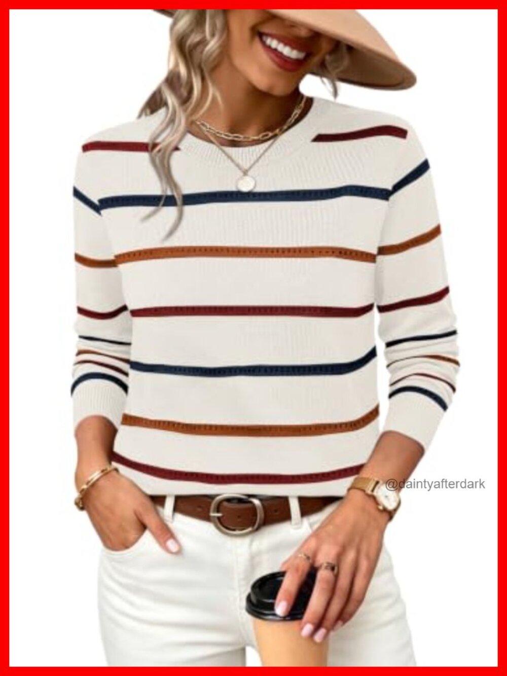 WIHOLL Knit Sweater Hollow Out Eyelet Scoop Neck Pullover Business Casual